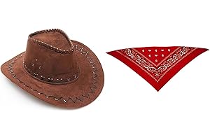 ZZ DISFRAZZES Kit Sombrero y pañuelo vaquero para adultos - Pack Disfraz para carnaval, Halloween y fiestas temáticas