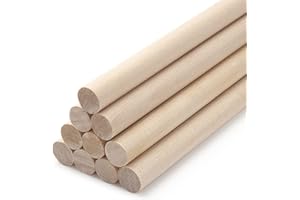 COOWAYZE Holzstäbe zum Basteln, Holzstäbchen zum Basteln, Ø 12,5mm Länge 30 cm, 10 Stück Rundholz natur, Bastelholz für Makramee Stöcke, Unfertige Hartholz Stäbchen für Handwerk, Tiered uchen Unterstützung
