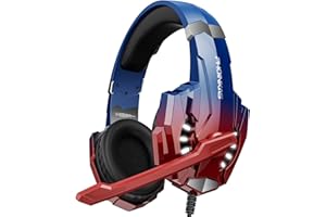 PHOINIKAS Cascos Gaming para PS5, PS4, PC, Xbox One, Switch, Auriculares Gaming con Micrófono de Cancelación de Ruido, Estéreo Sonido 3D, 50 mm Drivers (Azul Colorido)