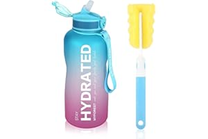 MYFOREST 2200ml/74oz Large Water Bottle, Time Marker for Motivational Hydration, Drop-proof, BPA-free, Flip Top Nozzle/Straw/Carry-Strap/Wide-Mouth for Easy Clean: Cold/Hot/Carbonated/Cider