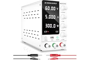RUZIZAO Alimentation de Laboratoire 60V 5A, Alimentation Stabilisée DC Réglable avec Interrupteur de Sortie et Affichage LED à 4 Chiffres, Alimentation de Banc de Laboratoire avec Port USB 5V/2A