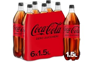Coca-Cola Zero Zuccheri – 6 Bottiglie da 1.5 L, Tutto il Gusto della Formula Coca-Cola Senza Calorie, in bottiglia PET 100% Riciclabile, Bevanda Analcolica con Edulcoranti