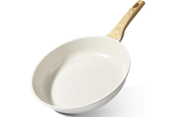 GiPP Poêle à Frire Antiadhésive en Granit – Poêle Saine et Non Toxique, Compatible Induction, Sans PFAS ni PFOA, Passe au Lave-Vaisselle, Manche Reste Froid(Blanc,24cm)
