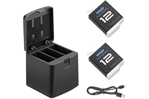 Oyomba Hero 12 batería 2000mAh Totalmente Compatible con Hero 12 Negro Hero 11/10/9 Negro （Batería 2-Pack，Cargador de 3 canales，Tipo-C Carga rápida）.