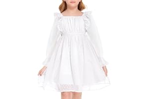 QIRAOXY Vestidos para niñas, Vestido de Manga Larga con Volantes, Vestido Acampanado para niñas, Vestido Informal de Princesa, Vestido Elegante de Chifon para 3-8 años niñas