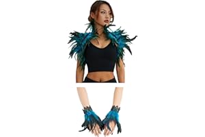 ESSECMBS Womens Realistic Feather Cape Costume Gothic Lacing Shawl Shrug Collar Feather Cloak for Halloween Cosplay Christmas Party