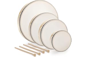 Foraineam Handtrommel, 30,5 cm, 25,4 cm, 20,3 cm, 15,2 cm, Holztrommel-Set, musikalisches pädagogisches Percussion-Instrument, Holzrahmen-Trommel mit Trommelstöcken für Zuhause, Partyzubehör