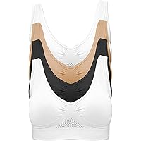 Basic Treasure Set van 3 naadloze comfortabele beha's voor dames, bustier zonder beugel, met vulling, naadloos, gevoerd en zacht, zwart, wit, zwart, XL