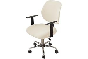 LIFEDX Chair Covers Computer Office Chair Cover,Split Stretch Spandex Seat Slipcover,Corn Silk Fabric Removable Washable Rotating Swivel Chair Protective Covers(No Chair),Beige,1PC