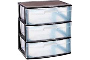 Acan Tradineur - Cajonera de organización “Nilo” - Ideal para el hogar o el trabajo - Fabricación en plástico - 3 Cajones translucido - 61 x 56 x 40 cm - Color Negro