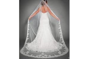 Ursumy Wedding Lace Veil Long Cathedral Veil Soft Tulle Bridal Veils with Comb 118" (Ivory)