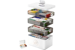 CAOSSUIXIN Caossioxin 4 Layer Medicine Storage Box, 30X16X27cm Medicine Box with Portable Handle, Medicine Storage Box Organiser, First Aid Box, Medication Storage Boxs for Home,School,Office,Travel (White)