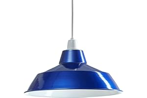 GMUK HOME & GARDEN PRODUCTS Retro Design Light Shade - Easy Fit Pendant Shade for Existing Ceiling Light - Metal Ceiling Light Shade - White Internal Finish - Lampshade for Ceiling Light - Metal Lamp Shade (Metallic Blue)