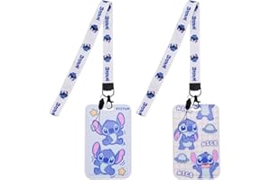 Hilloly 2 Pcs Stitch Lanyard,Stitch Lanyard Couverture de Carte, Lanière avec Porte-Cartes,Lanière Détachable,Lanière pour Clés,Lanière de Cou,Lanière,Lanière Porte clé,Lanière Porte Carte