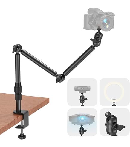 Magische arm met super klem 23''/59cm, ZAKVOP webcam houder met klem, 360° flexibele magische arm met flexibele arm 1/4 3/8'' kogelkop, webcamarm voor camera, actiecamera, smartphones (A