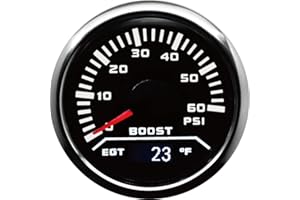 MOTOR METER RACING W PRO 52mm 2-1/16" 2 in 1 Turbo Boost & Pytometer EGT Exhaust Gas Temperature Gauge 60 PSI 1600°F Waterproof Black Dial White LED