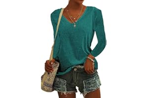 ASKSA Femme T-Shirt Débardeur Col en V à Mancherons été Couleur Unie Sport Tee Hauts Chemises Amples de Base Shirts