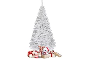 COSTWAY Albero di Natale 150/180/210/240 cm, Albero di Natale Bianco con 350/650/950/1138 Rami in PVC e Supporto in Metallo, Albero di Natale Artificiale per Casa, Ufficio e Negozio (180 cm)