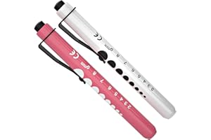 RISEMART 2PCS Pen Torch Light Reusable LED Penlight with Pupil Gauge for Nurses Doctors with Pocket Clip (Pink and White)