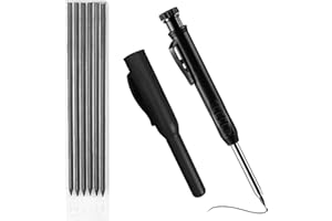 LECHISENOP Tracer Pencil Mechanical Carpenter Pencils with 6 Refills Solid Joiners Pencil with Cap Construction Pencils with Built-in Sharpener Long Head Deep Hole Marker Woodworking Tools for Builders Architect