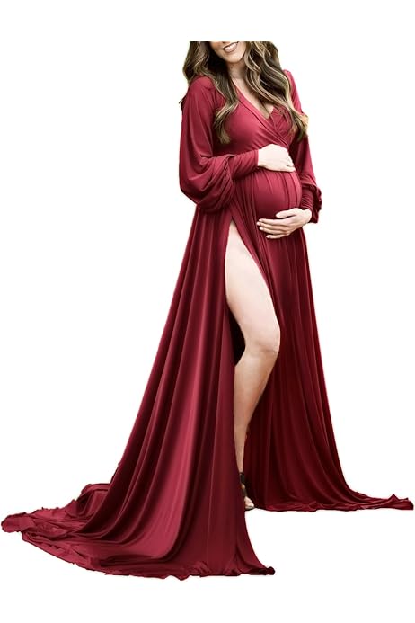 Long Sleeve Off Shoulder Dress Chiffon Maternity Maxi Dress Long