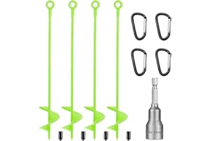 LAMEK 4 Pcs Ground Anchor Set with Climbing Clips and Drill Trampoline Anchor Kit Earth Ground Anchors Heavy Duty for TentsTrampolines Swings Slides Garden Sheds