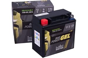 intAct Bike-Power GEL12-9-4B-1, 12N9-4B1, 50914, batería de moto 12V 9Ah 170A (EN), batería de moto de gel sin mantenimiento con un 30% más de potencia de arranque, para scooter, moto, quad