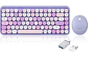 Perixx PERIDUO-713 Ensemble Mini Clavier et Souris sans Fil 2.4 GHz, Touches de Style Rétro Arrondies, Violette, AZERTY