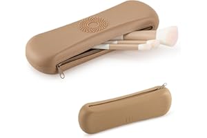 OutSpry Make Up Pinselhalter Silikon, Reißverschluss Reise Make Up Pinsel Aufbewahrung (Ohne Schminkpinsel) Portable Atmungsaktiv Kosmetiktasche Make Up Organizer, Braun