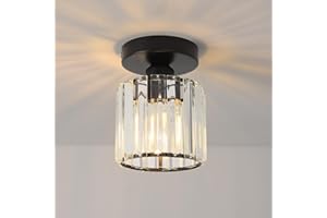 ANWIO Lustre Cristal Noir, Mini Lustre Couloir E27, Luminaires Intérieur Ø135mm, Plafonnier Led pour Couloir, Petite Chambre, Salle à Manger