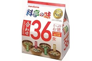Marukome Soupe Miso Ryotei no Aji 4 Saveurs, Pack de 36 Soupes Miso Instantanées Japonaises (Algues Wakame, Oignons Verts, Tofu, Aburaage)