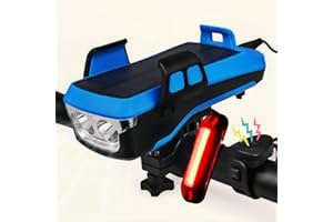 FAY BLESS Lumiere Velo, 5-en-1 Lampe De Vélo Solaire avec Support pour Téléphone Et Klaxon (Blue 4000mAh)
