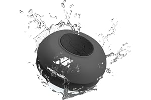 Music Hero Speaker 3W con Ventosa, Tasti per Musica e chiamate, Microfono Integrato e Vivavoce, protetto dall'acqua per utilizzo in Doccia, Bagno, Piscina e Cucina, Colore Nero