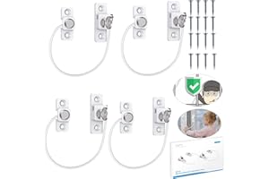 eSynic Popularne 4 ograniczniki bezpieczeństwa okiennego do okien UPVC zamki zabezpieczające z kluczami, zabezpieczenie przed dziećmi, zatrzask drutu, idealny do użytku publicznego w domu, biały