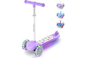 TONBUX Kids Scooter 3 Wheel Scooter for Ages 2-6 with Light-Up Wheels, Adjustable Handlebar, Tilt to Turn Steering, Up to 50KG