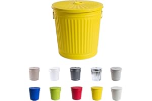 Jinfa Mülleimer Kinderzimmer kleiner Metalleimer Blecheimer mit Deckel | Gelb | Ø 21,5 cm Höhe 21,5 cm, 7 Liter