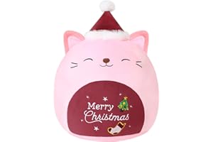 Xfrog Weihnachten Plüschtier 10" Katze Plüschkissen mit Weihnachtsmütze Kawaii Xmas Plüschtiere Kinder Mädchen Jungen Rot 25CM