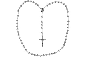 Kaltner Präsente Idée Cadeau - Rosaire pour Femme ou Homme avec Pendentif Croix - Représentation de Marie et Perles de Verre de Couleur Blanche (Longueur 74 cm)