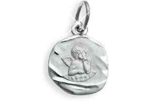 Viennagold Schutzengel Anhänger echt 14 Karat Weissgold 585 Durchmesser 10mm (Art.213065) Gratis Express Gravur