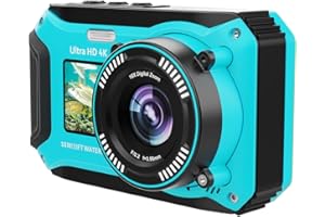 Yixinxin Caméra de plongée sous-marine 4K 64MP UHD avec carte 32GB double écran étanche anti-poussière 1500mAh