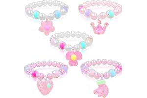 Yeefunjoy 5Pcs Girls Bracelets, Beaded Cute Bracelets for Kids Little Girls Hand Made Charm Bracelets Set, Cute Bracelet Jewelry Party Accessories Children Jewellery Kids Party Christmas Birthday Gift
