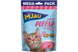 Mjau festpuffers krispiga snacks för katter med kyckling megapack 180 g - spannmålsfritt recept, utan socker, med gurkmeja
