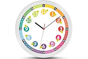 ‎K&L WALL ART K&L Wall Art Lautlose Kinder Wanduhr Lernuhr Uhr für Mädchen und Jungen Kinderwanduhr 30cm Durchmesser (Regenbogen)