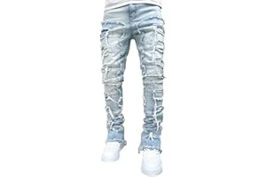 VIOYAVO Pantaloni di Jeans da Uomo Gamba Dritta Strappato Pantaloni Uomo Elegante Casual Pantaloni Slim Fit Strappato Skinny Blu Pantaloni Hip Hop Moda Uomo Taglie Forti