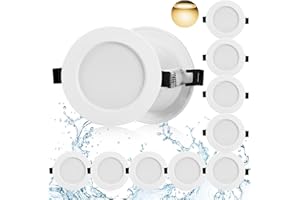 Gr4tec LED Downlights Ceiling, 10 x 5W Led Recessed Ceiling Lights IP44 Aluminum, 3000K Warm White 310LM, 35mm Ultra-Slim, Φ70-90mm Hole, Bathroom Spotlights for Kitchen Living Room