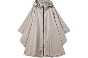 Freesmily Damen Regen Poncho stilvolle wasserdichte Regenmantel mit Kapuze Reißverschluss
