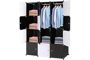 Alightup Armoire Penderie Modulable Portable Grande Capacité Storage avec Portes Étagère de Etagères Empilables Plastique Rangement Chambre Adultes pour Chaussures Vêtements Jouets Noir 12 Cubes
