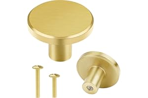 Vandicka Lot de 8 Boutons en Laiton Massif pour Porte D'armoire - Poignées Dorées de Tiroir - Boutons Ronds de Meubles avec Vis pour Placards de Cuisine, Commodes, Armoires, 28 x 20 mm