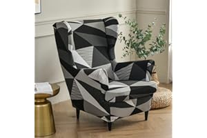 Highdi Wingback Chair Covers 2-Piece Stretch Wing Chair Cover for Armchair, Washable Sofa Chairs Slipcover Spandex Fabric Furniture Protector for Living Room Bedroom Hotel (Dark Grey)