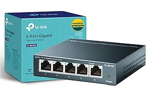TP-Link TL-SG105 - Switch gigabit 5 Puertos 10/100/1000 Switch ethernet, Indicador del Estado, Acero Inoxidable con Super disipación de Calor, IGMP snooping, QoS